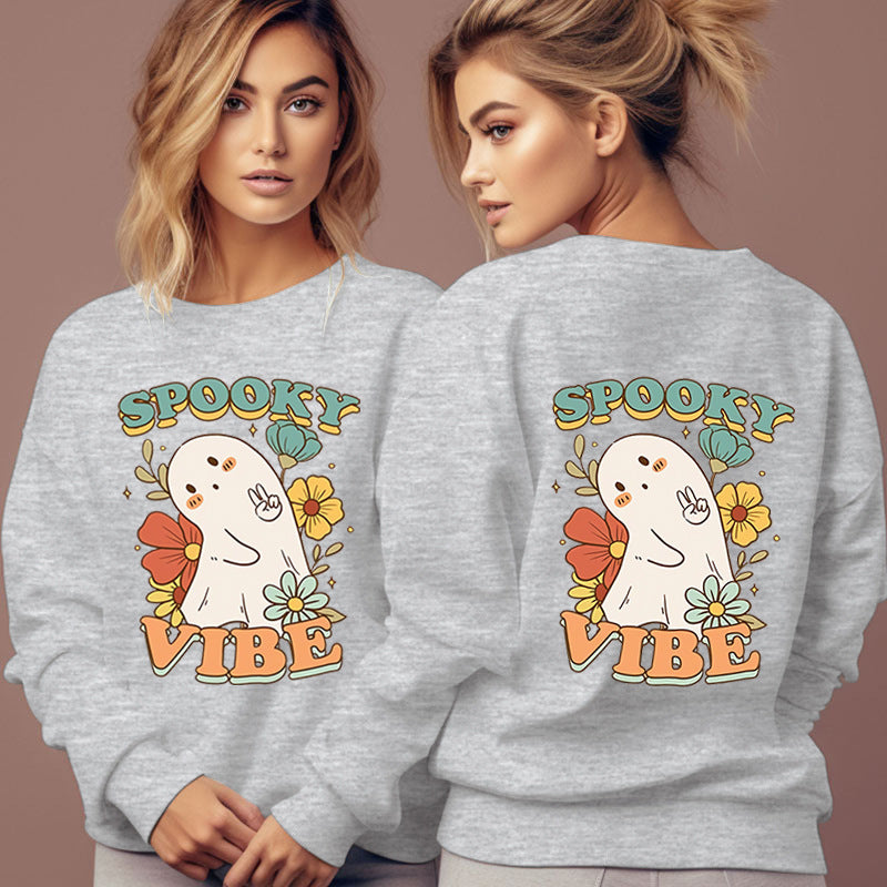 Women's Spooky Vibe Print Hoodies Fashion Cartoon Flower Gho