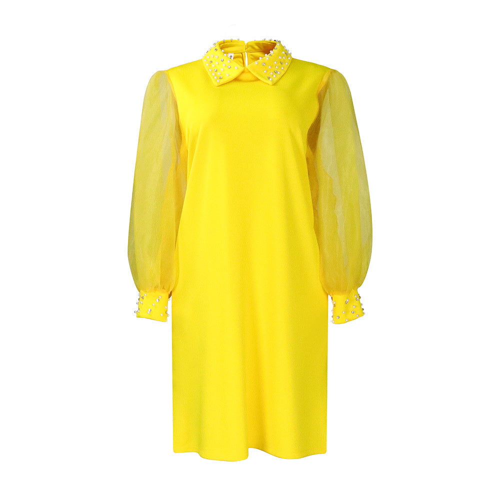 Women Dress Fashion Mesh Sleeves Beaded