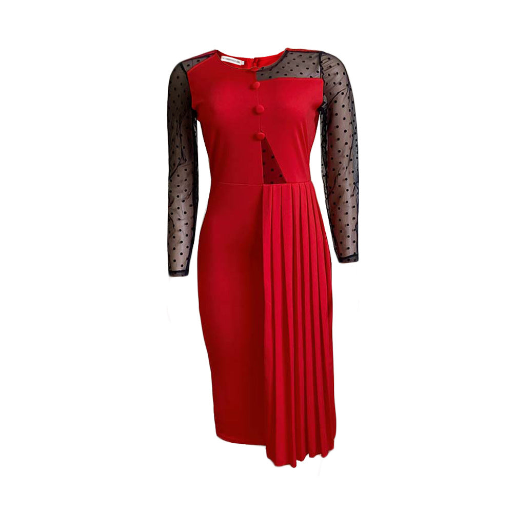 Women Dress Fashion Mesh Slim Fit Patchwork Dress