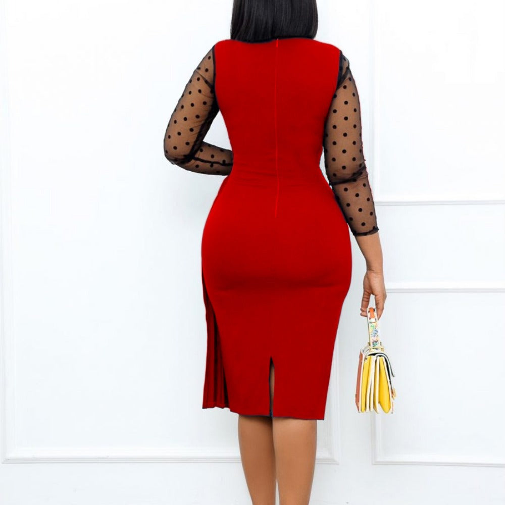 Women Dress Fashion Mesh Slim Fit Patchwork Dress