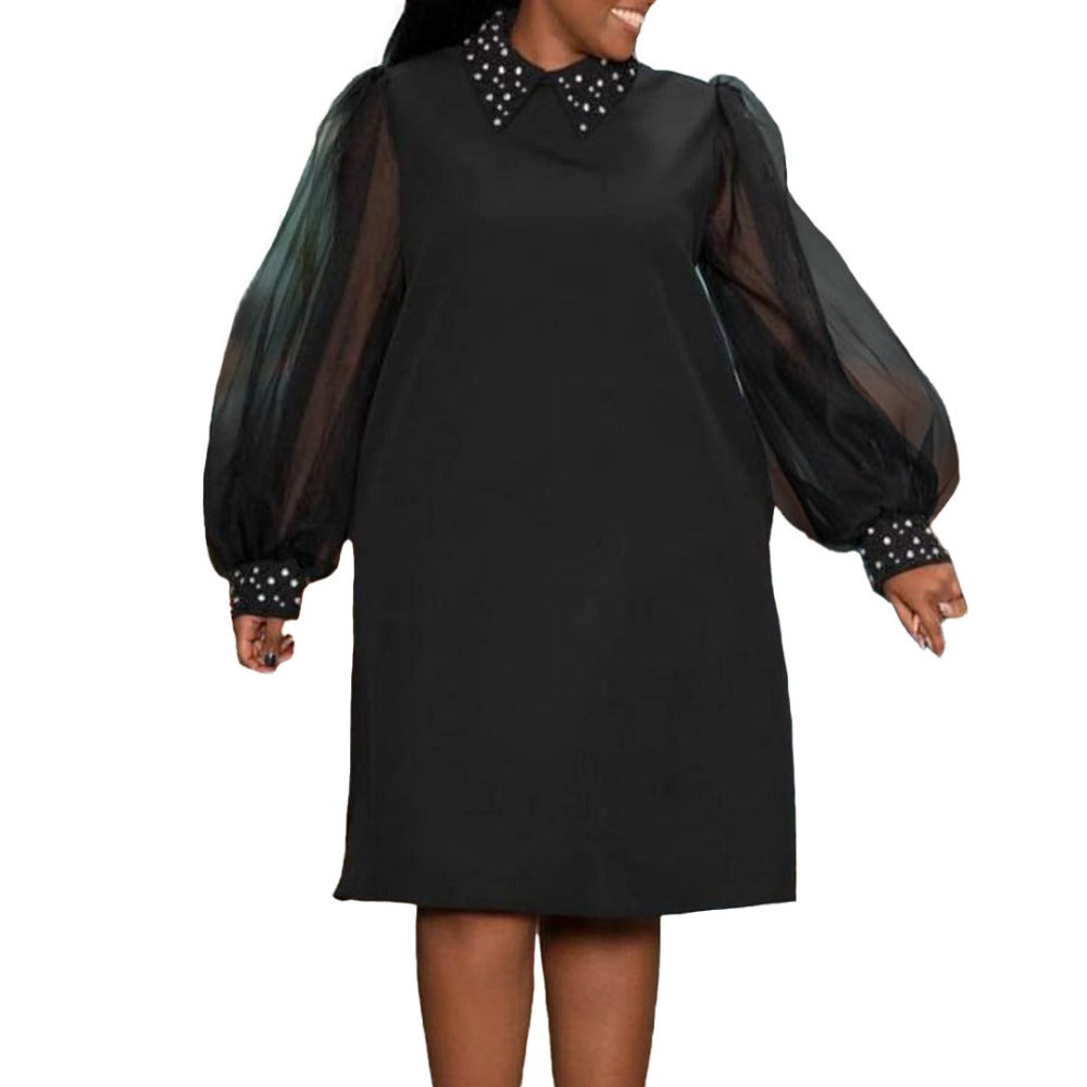 Women Dress Fashion Mesh Sleeves Beaded